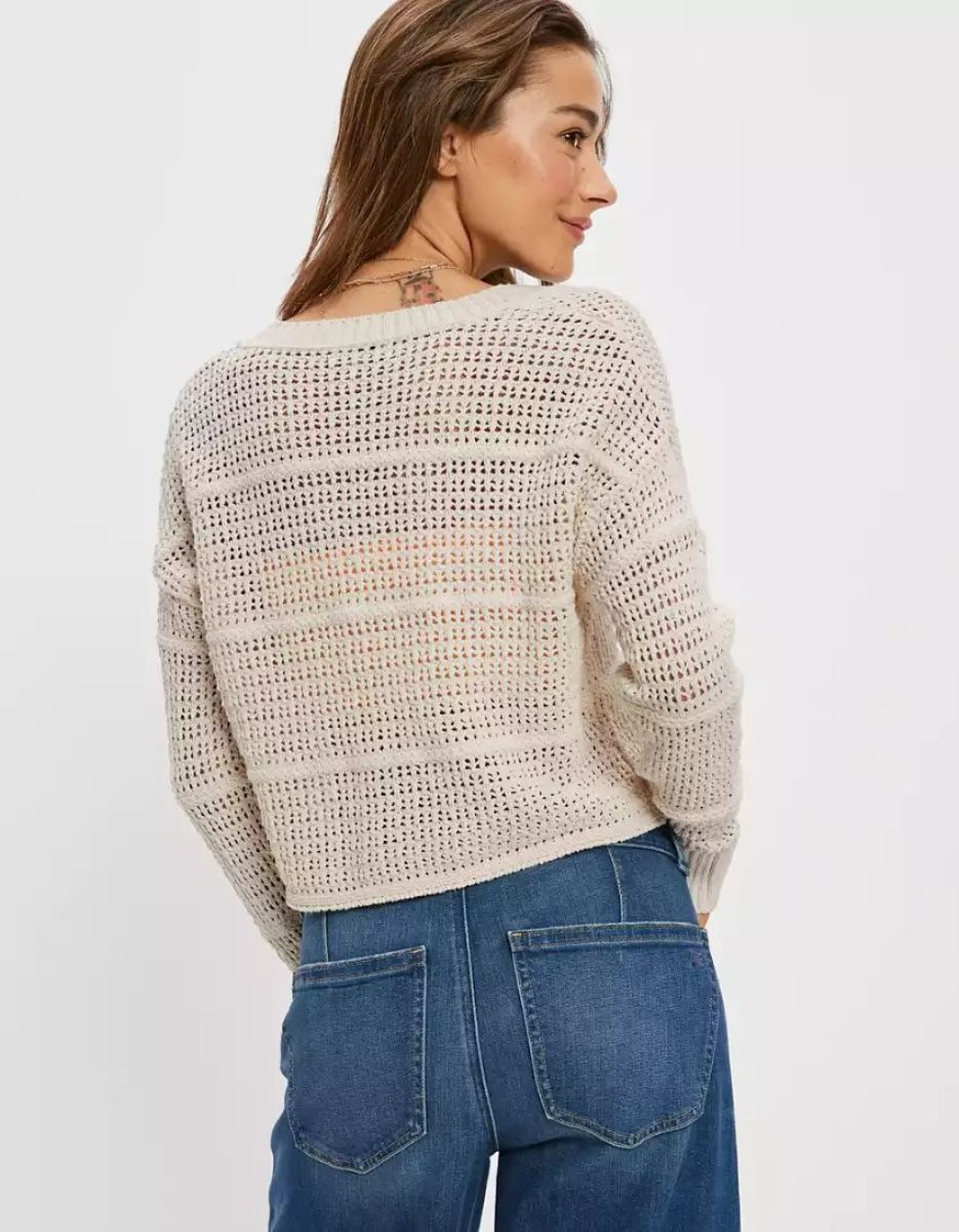 Cardigan American Eagle AE Cropped Knit Blanche Femme | UTM-44586740